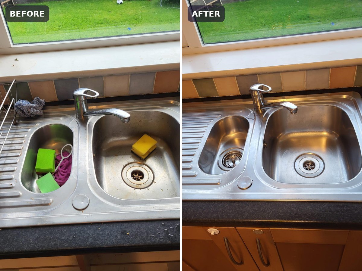 Before and after — Kitchen sink deep clean